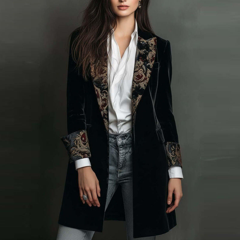 Elara™ | Halflange Blazer met Fluwelen Panelen