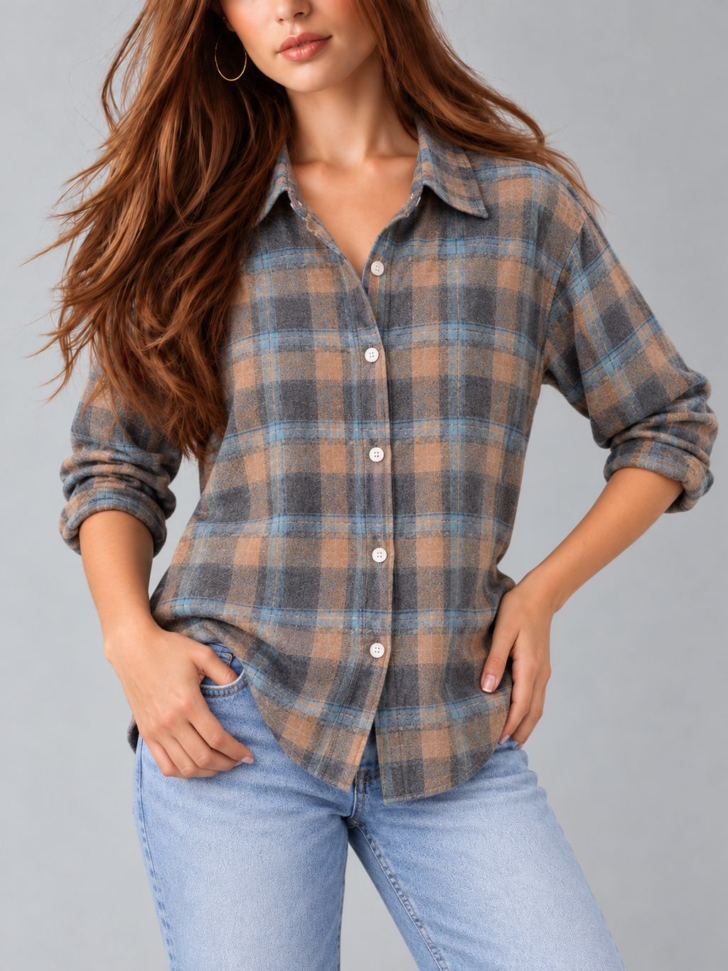 Autumn™ | Klassieke Geruite Blouse met Knopen