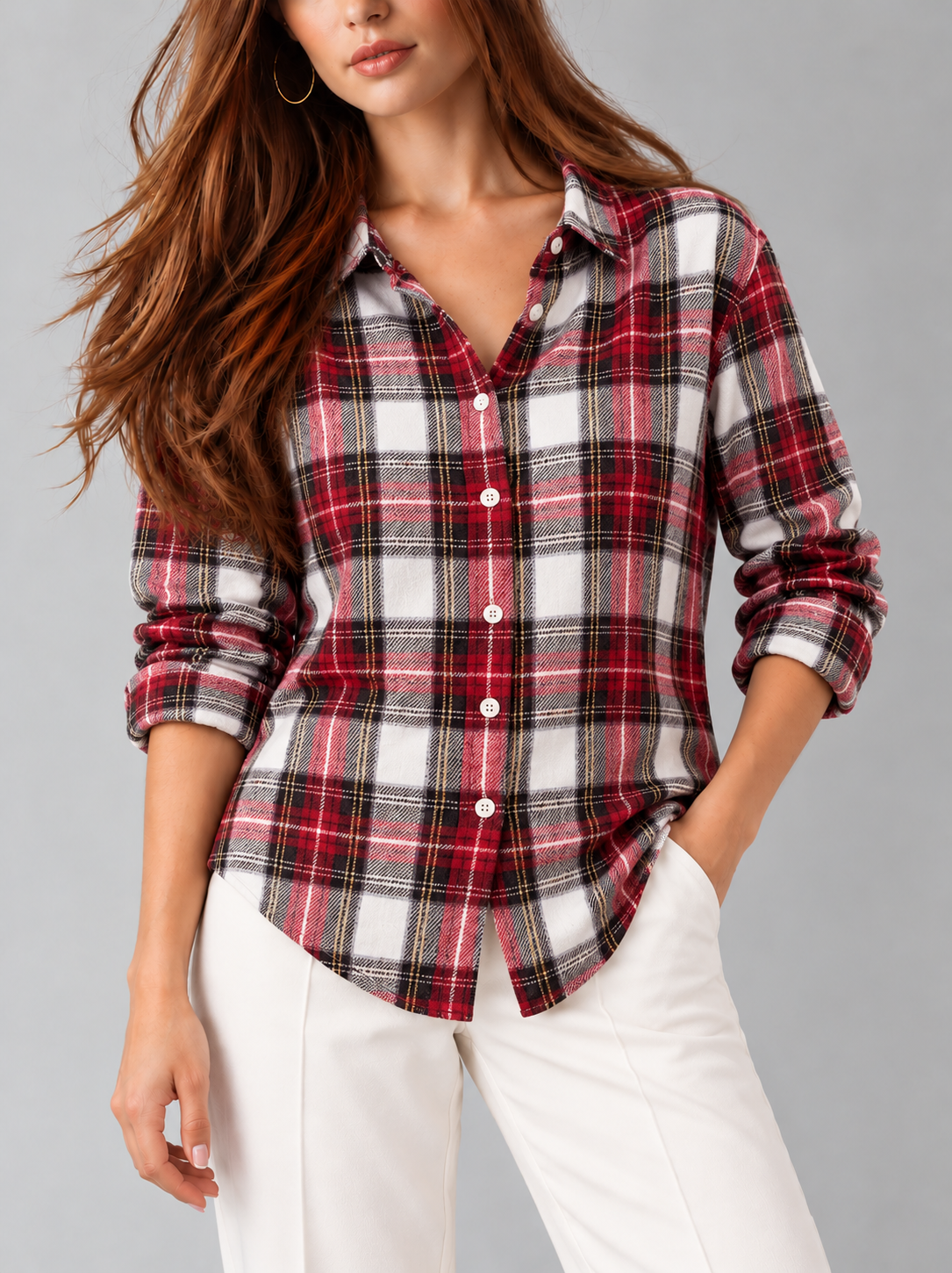 Tessa™ | Klassieke Tartan Blouse met Knopen