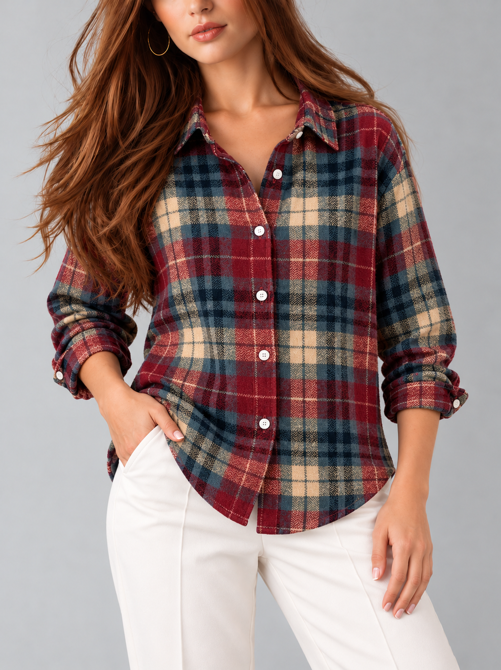 Autumn™ | Klassieke Geruite Blouse met Knopen
