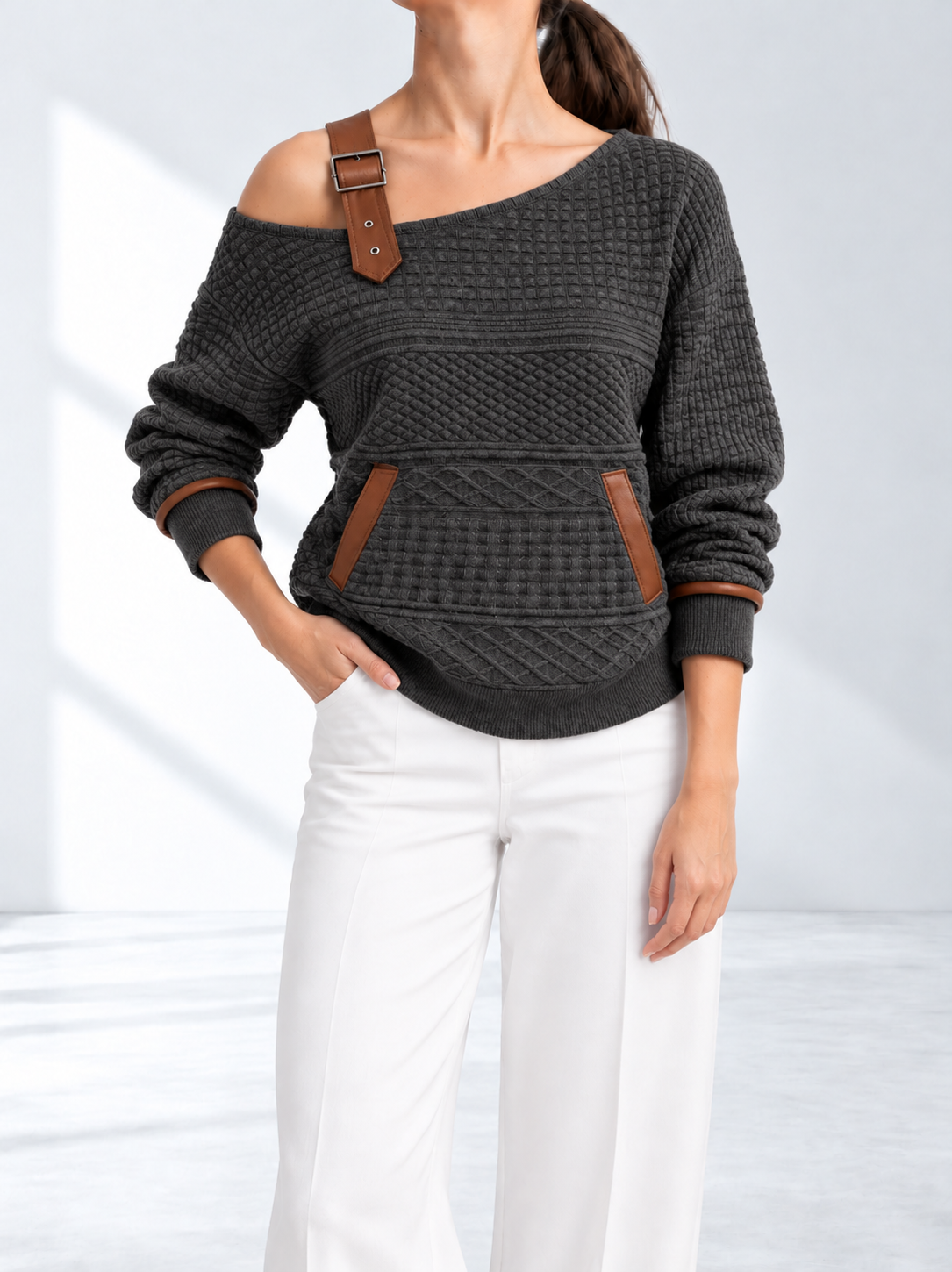 Dakota™ | One-Shoulder Sweater met Textuur