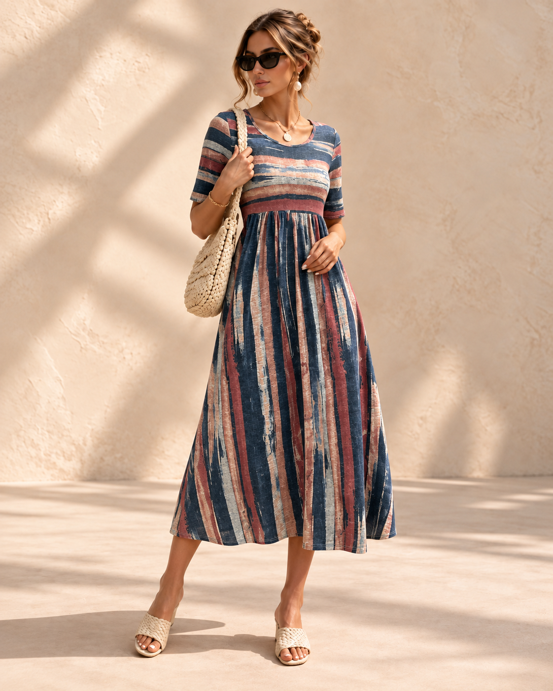 Marloes™ | Gestreepte Soepelvallende Midi-jurk
