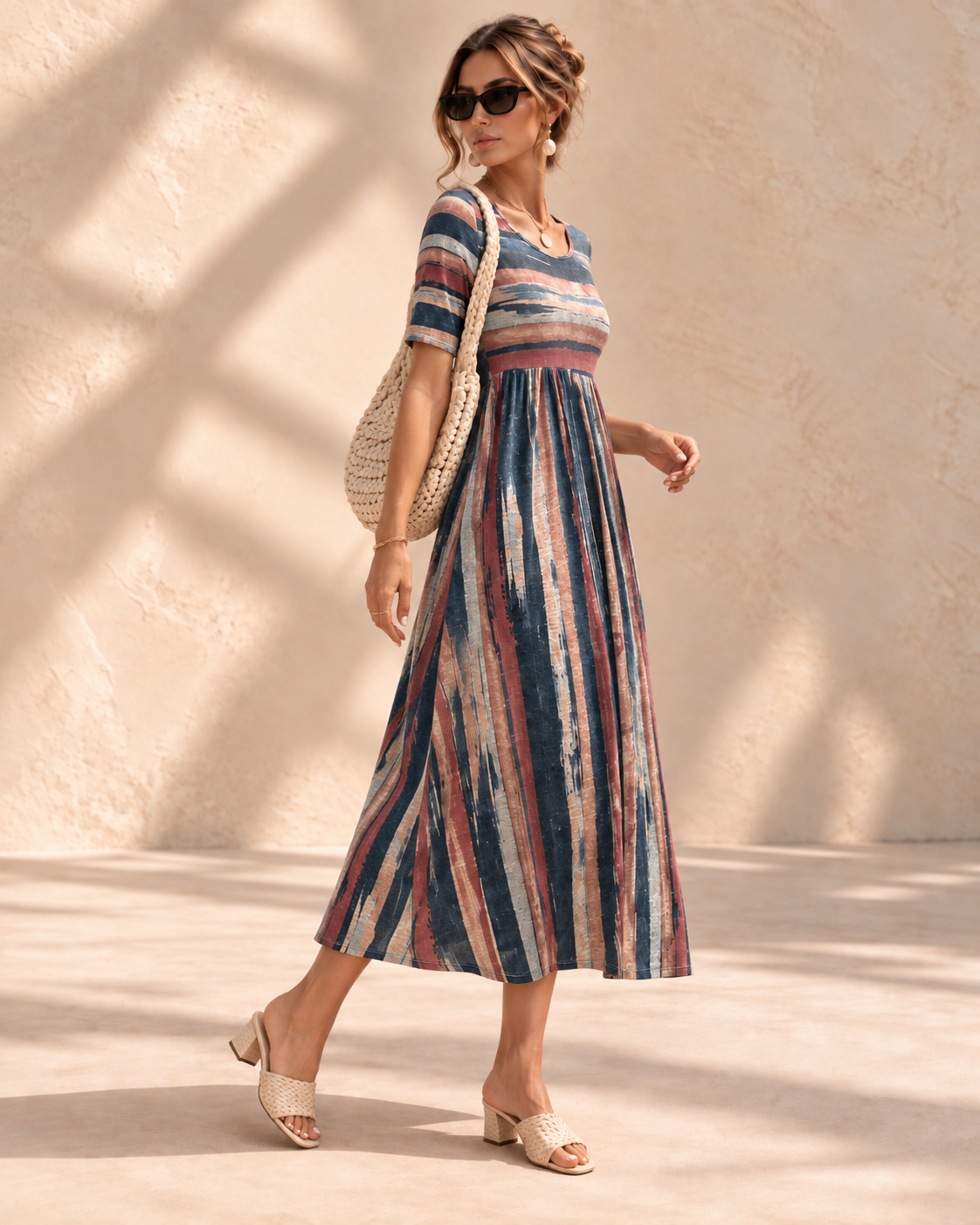 Marloes™ | Gestreepte Soepelvallende Midi-jurk