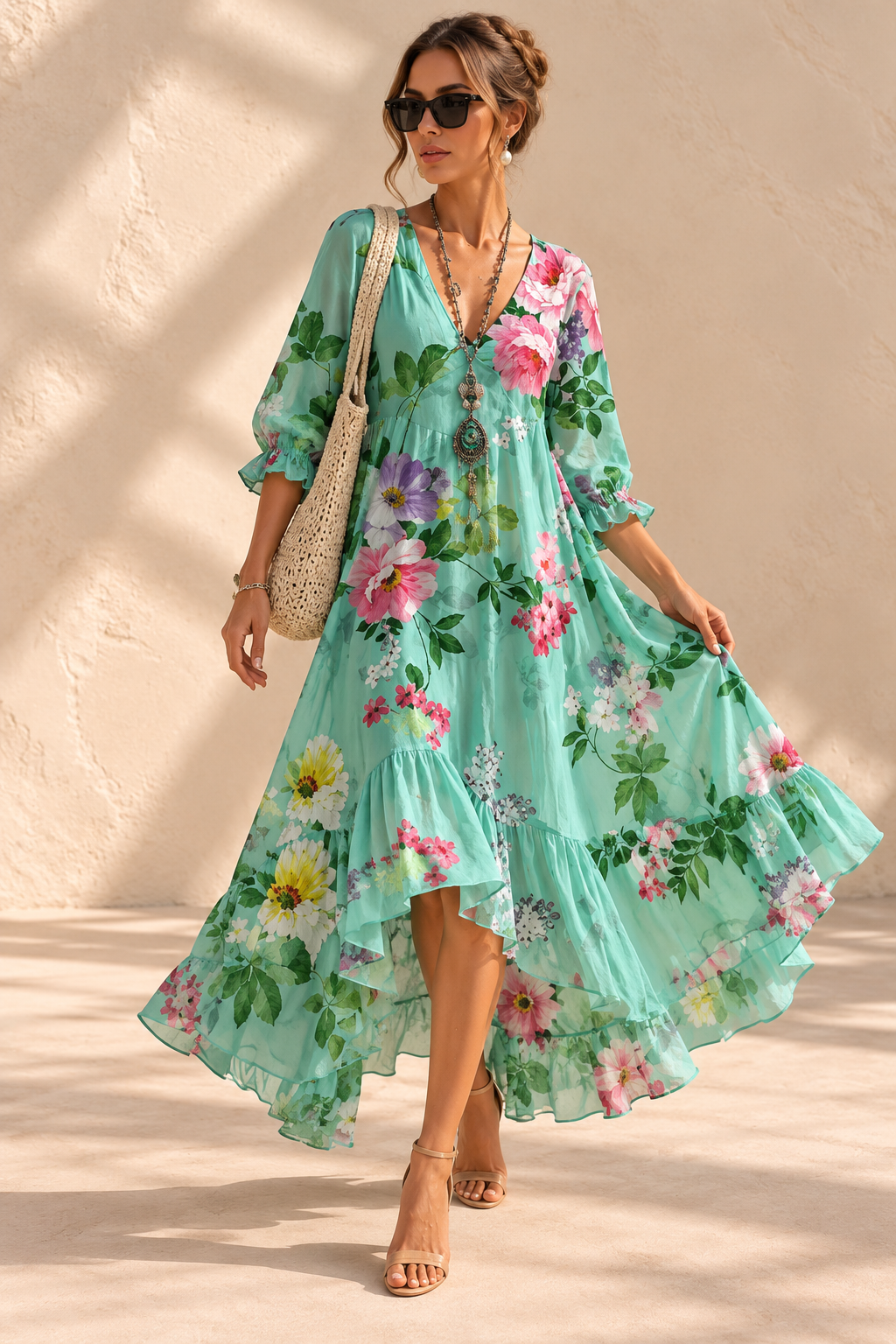 Jolene™ | Elegante Buikcamouflerende Bloemenjurk