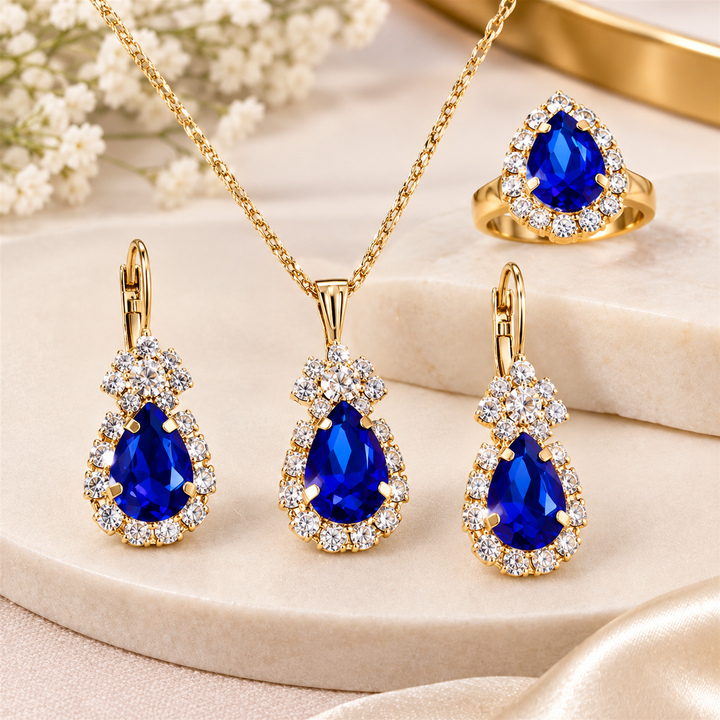 Sapphira™ | Blauwe Druppelkristal Sieradenset