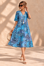 Iris™ | Luchtige Buikcamouflerende Midi-jurk met Print