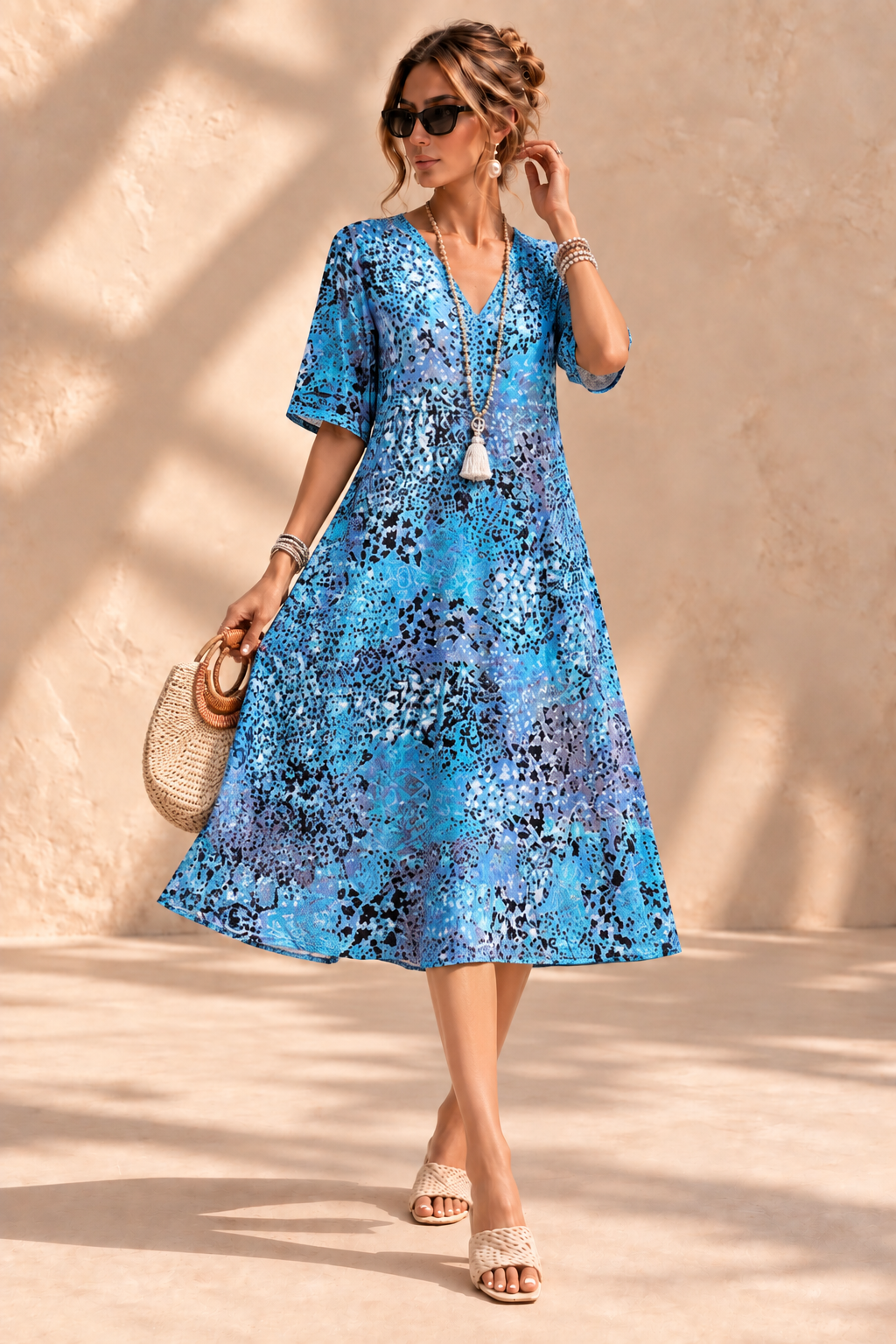 Iris™ | Luchtige Buikcamouflerende Midi-jurk met Print