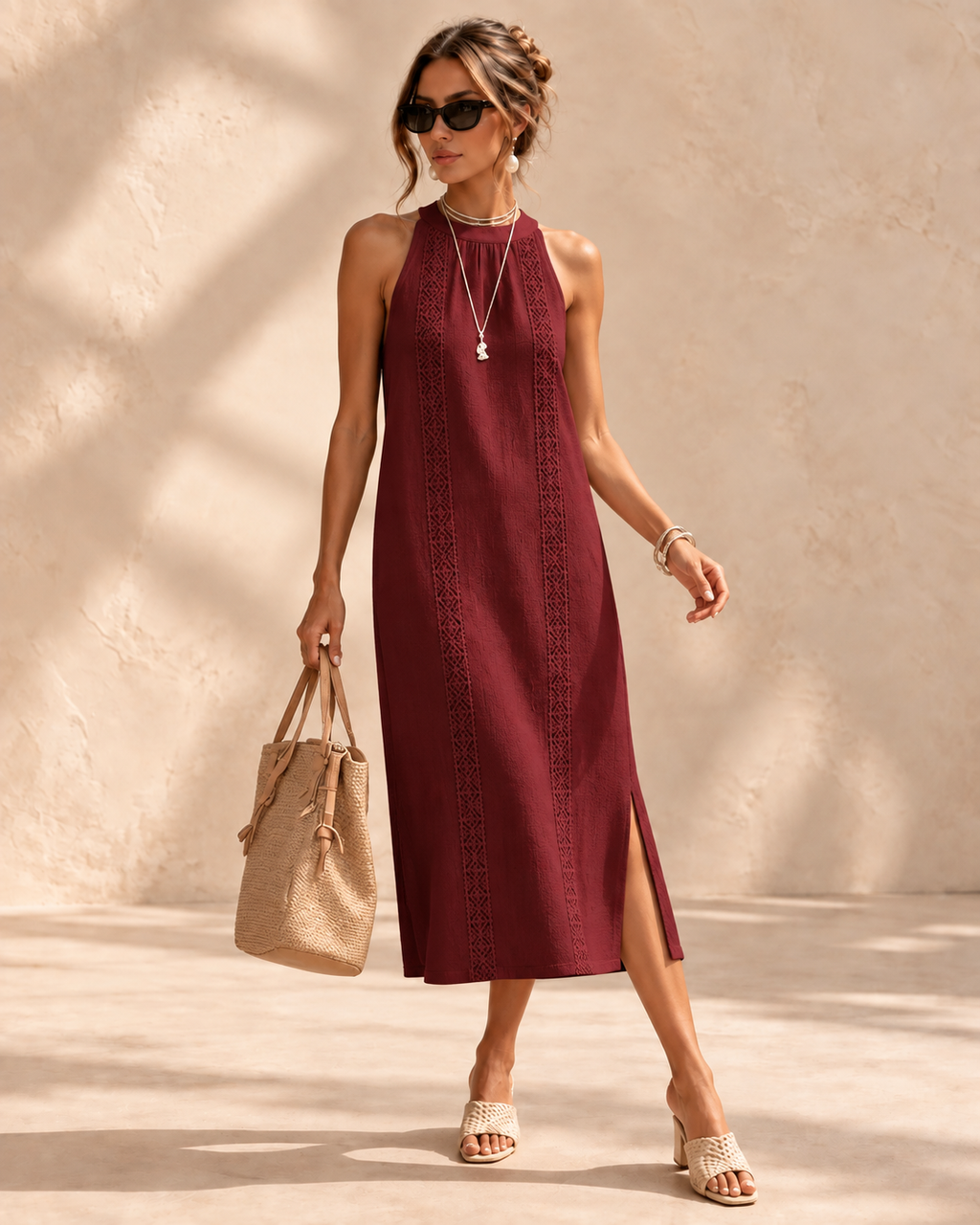 Isadora™ | Soepelvallende Geborduurde Midi-jurk