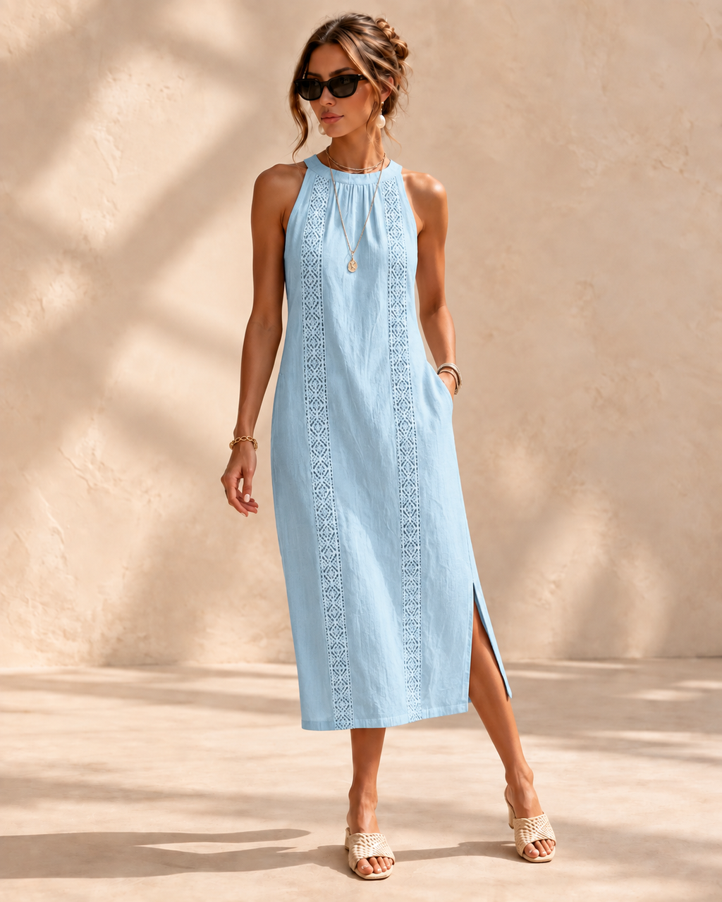 Isadora™ | Soepelvallende Geborduurde Midi-jurk