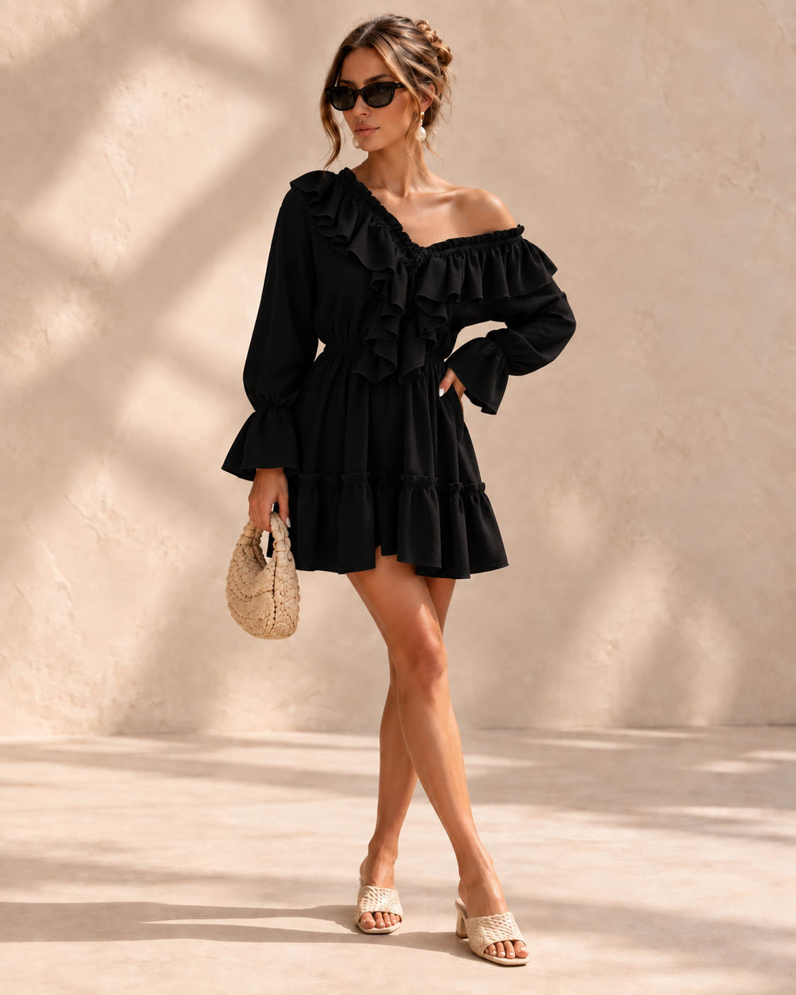 Isla™ | One-Shoulder Mini-jurk met Ruches