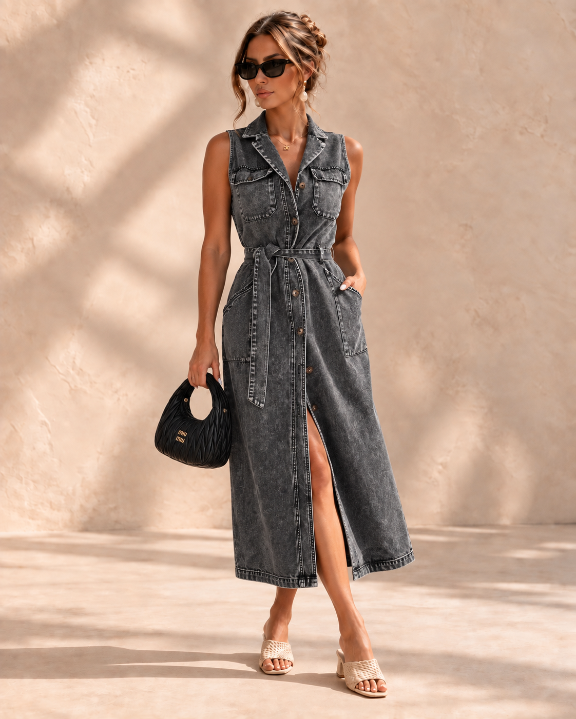 Monroe™ | Denim Midi-jurk met Ceintuur