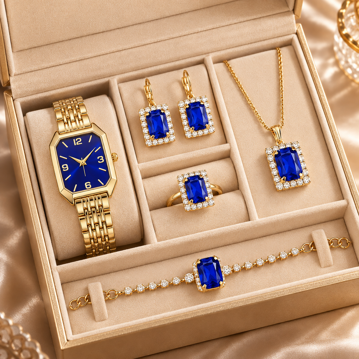 Roselle™ | Roze Kristallen Horloge- & Sieradenset