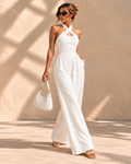 Elodie™ | Jumpsuit met Gekruiste Hals en Wijde Pijpen