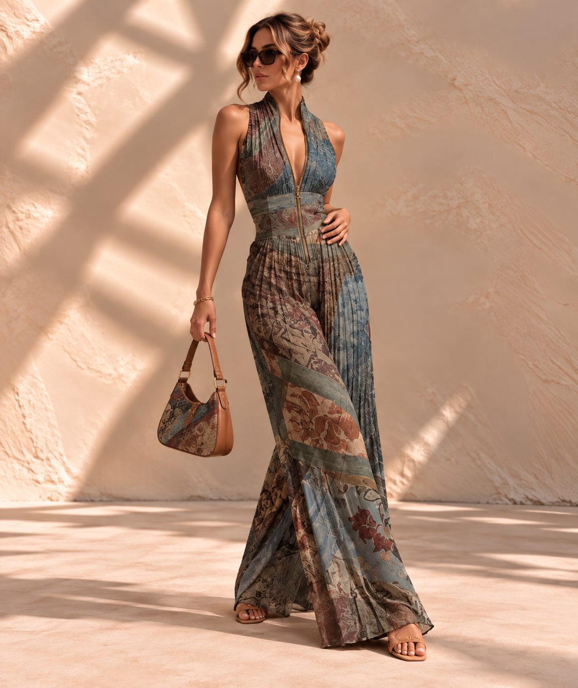 Camellia™ | Halter Jumpsuit met Bloemenprint en Wijde Pijpen