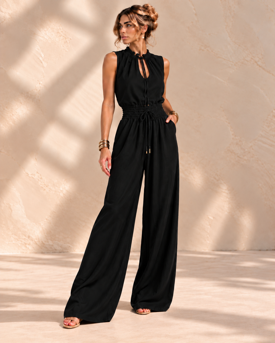 Jette™ | Mouwloze Jumpsuit met Wijde Pijpen