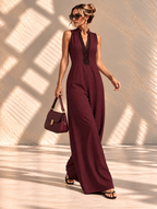 Valentina™ | Geborduurde Jumpsuit met V-hals en Wijde Pijpen