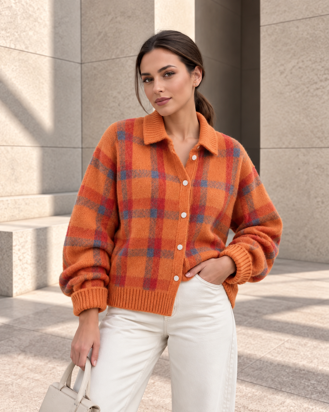 Ruby™ | Geruit Gebreid Vest met Knopen