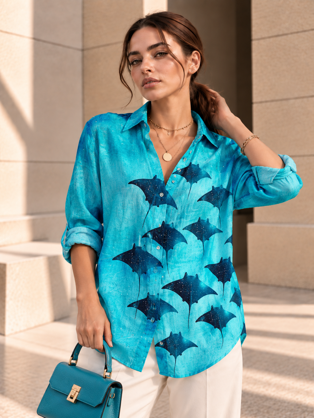 Flora™ | Tropische Flamingo Blouse met Knopen
