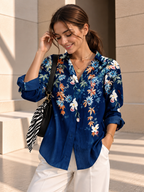Flora™ | Tropische Flamingo Blouse met Knopen