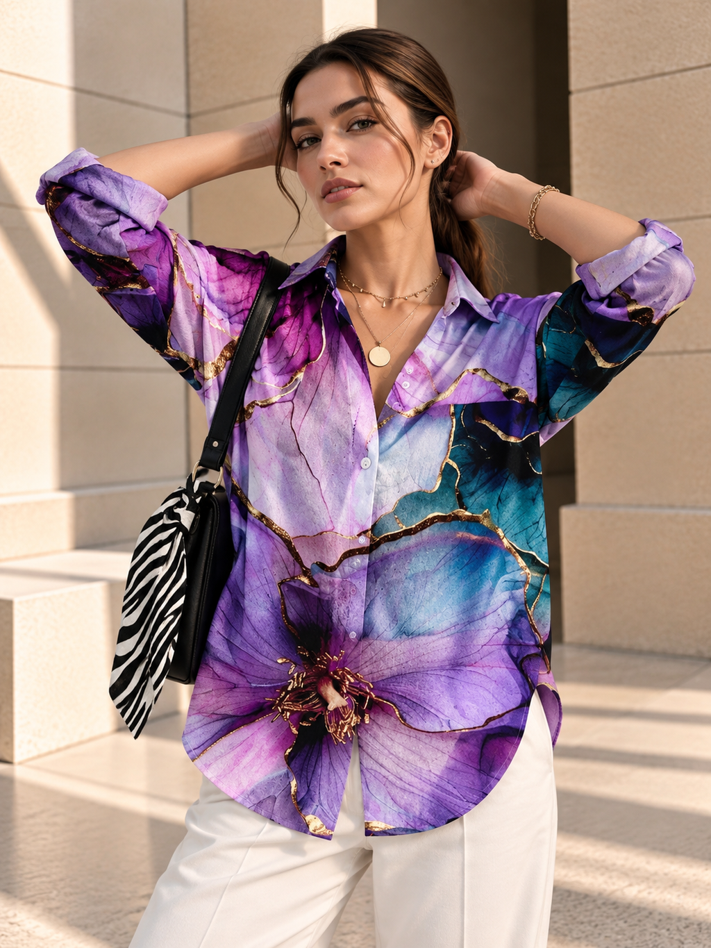 Flora™ | Tropische Flamingo Blouse met Knopen