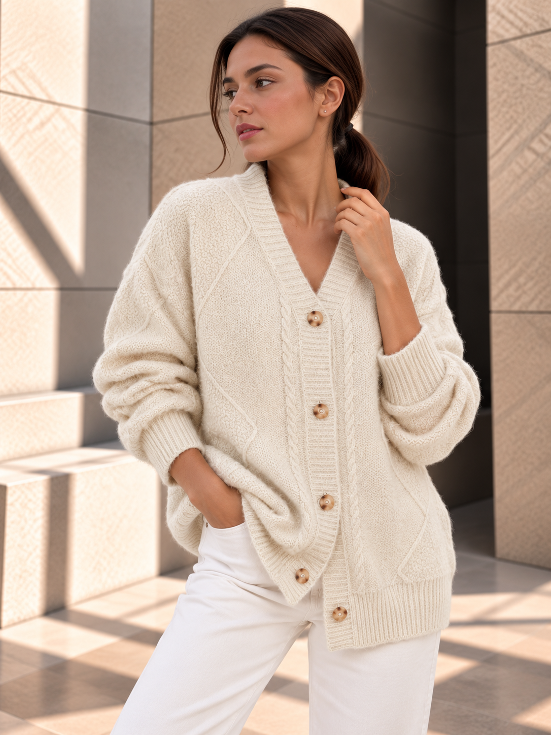 Scarlett™ | Kabelgebreid Vest met Knopen