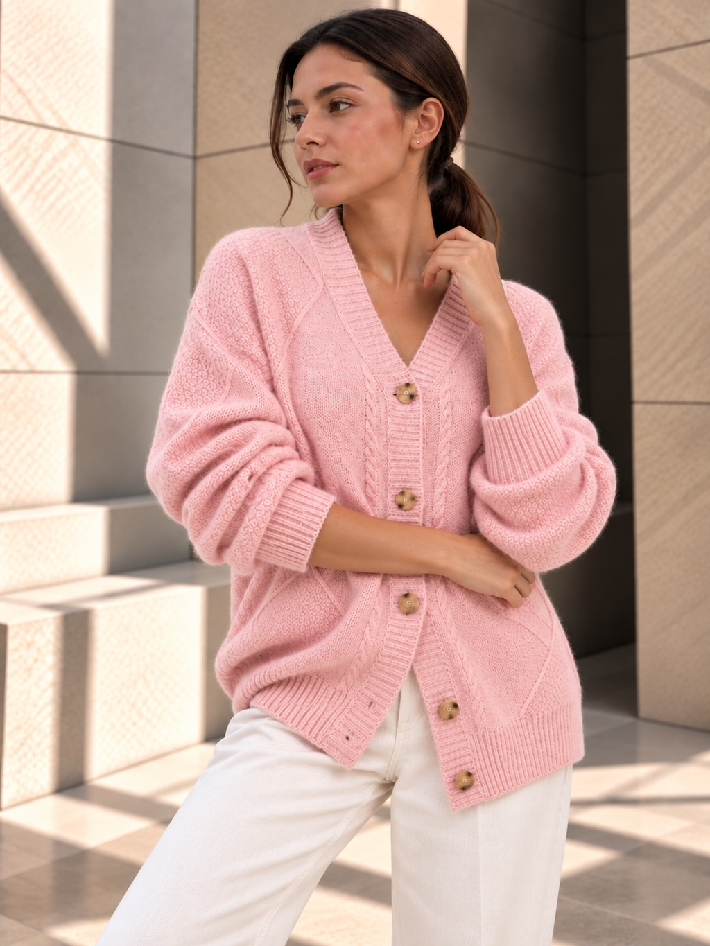 Scarlett™ | Kabelgebreid Vest met Knopen