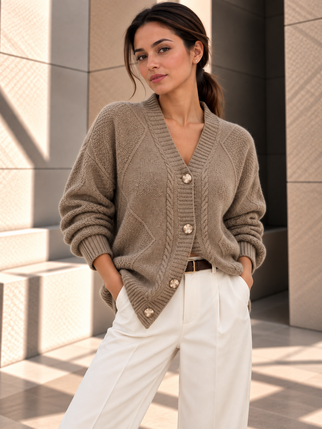 Scarlett™ | Kabelgebreid Vest met Knopen