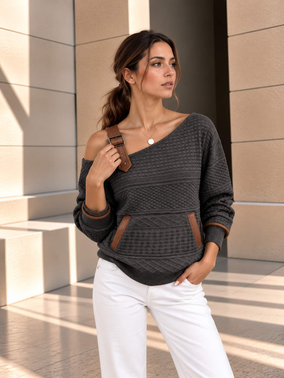 Dakota™ | One-Shoulder Sweater met Textuur