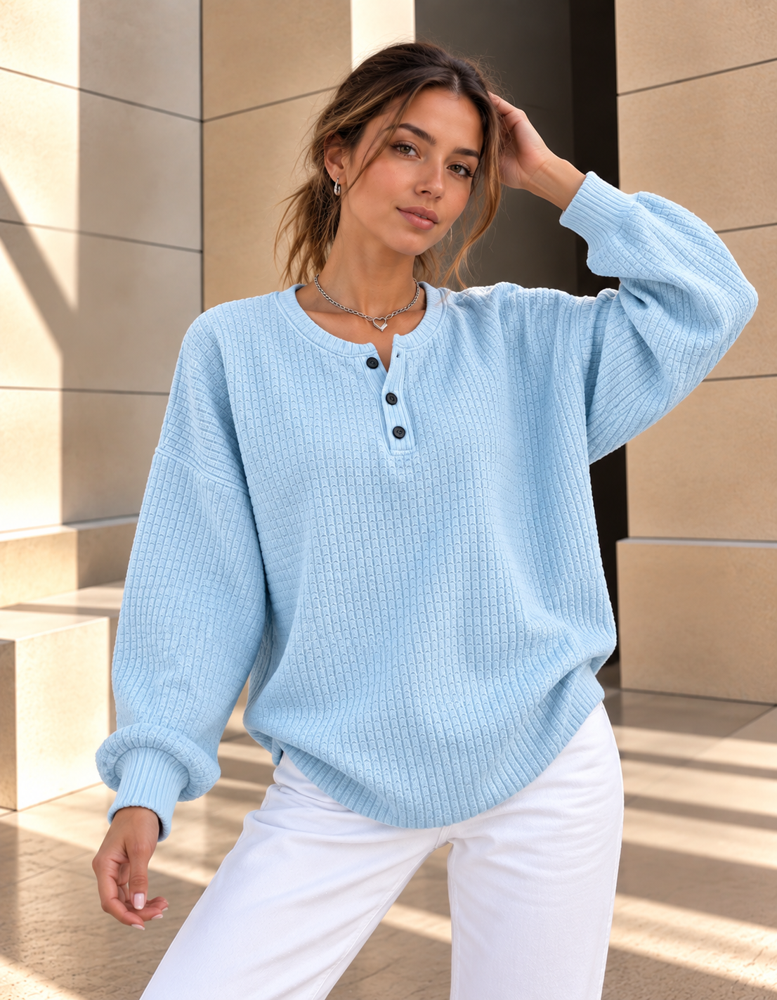 Elara™ | Gebreide Henley Trui met Textuur