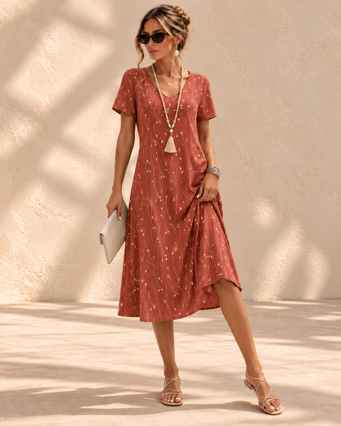 Lina™ | Buikcamouflerende Vintage Midi-jurk