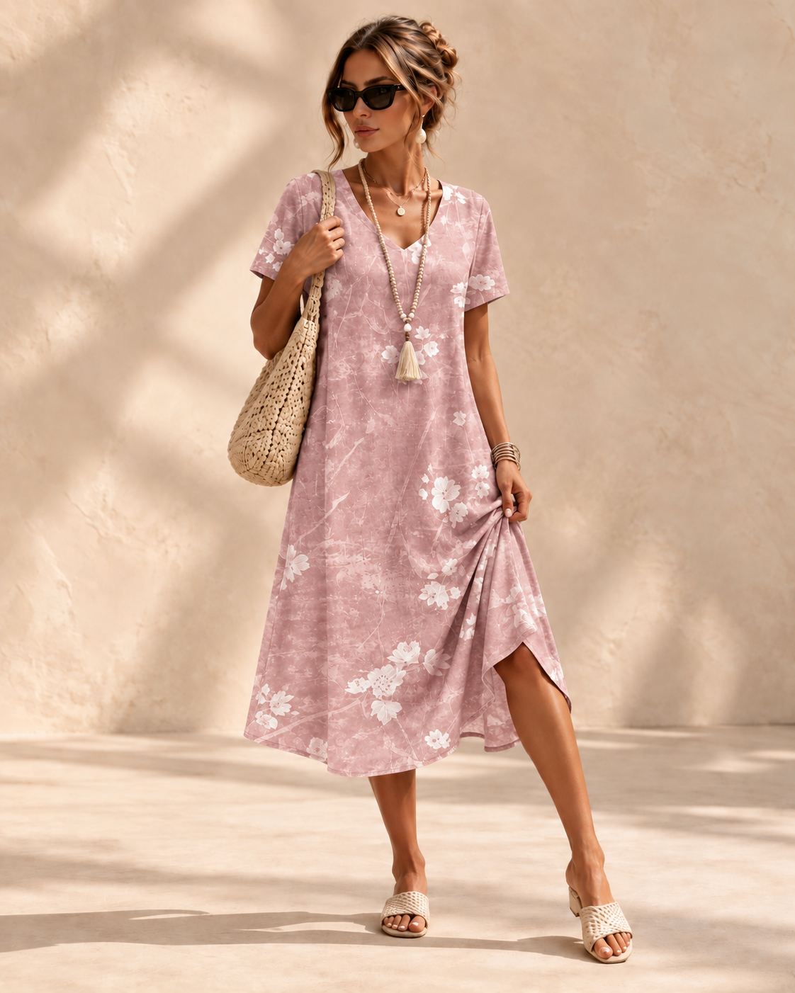 Lina™ | Buikcamouflerende Vintage Midi-jurk