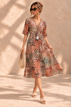 Iris™ | Luchtige Buikcamouflerende Midi-jurk met Print
