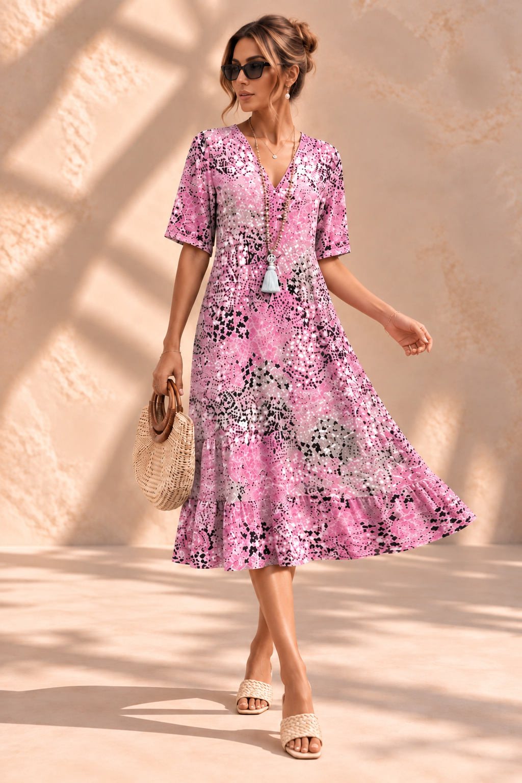 Iris™ | Luchtige Buikcamouflerende Midi-jurk met Print
