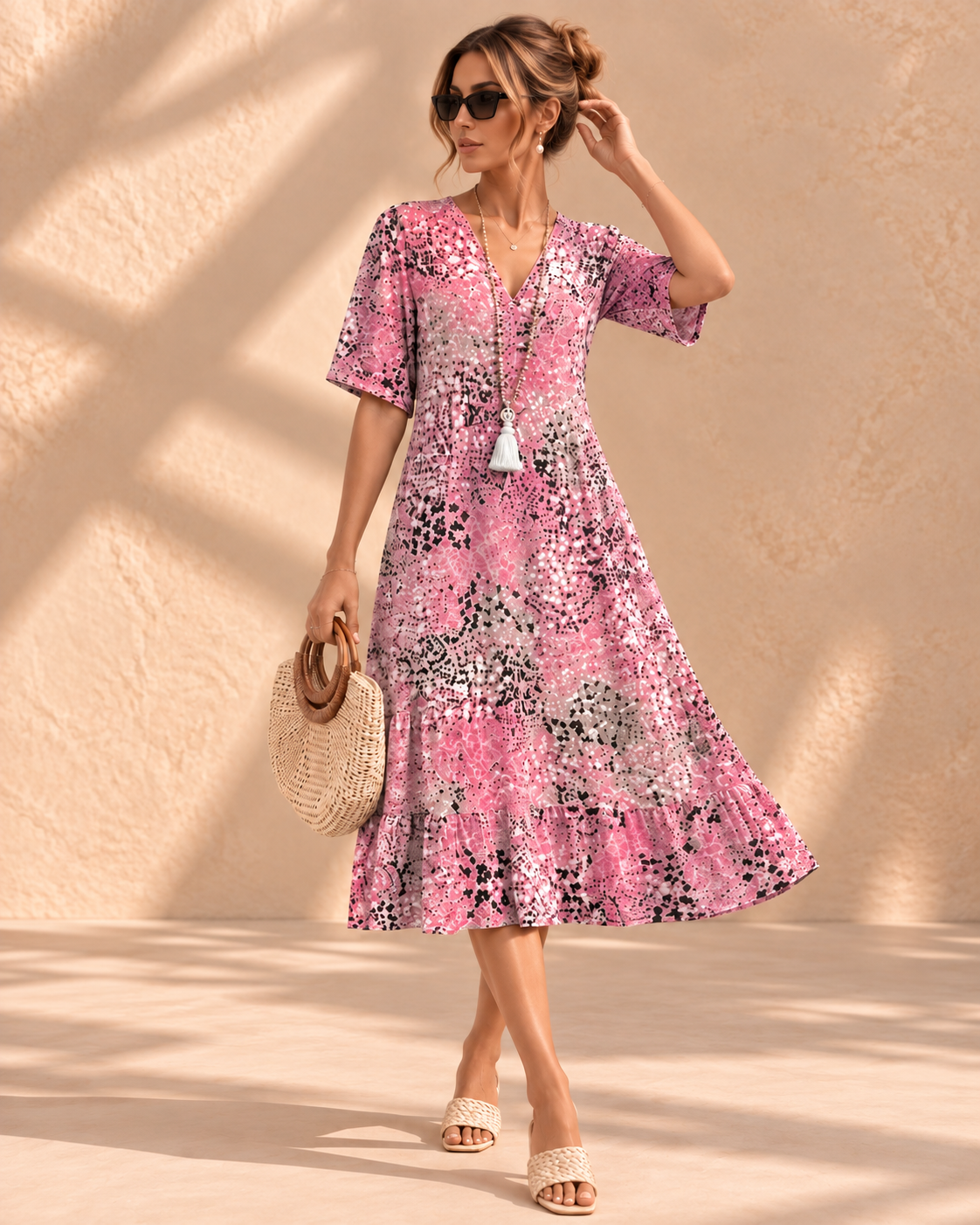 Iris™ | Luchtige Buikcamouflerende Midi-jurk met Print
