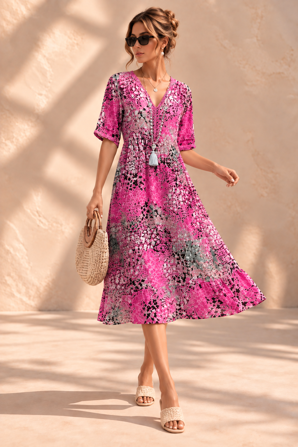 Iris™ | Luchtige Buikcamouflerende Midi-jurk met Print