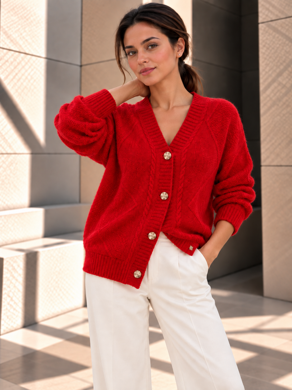Scarlett™ | Kabelgebreid Vest met Knopen