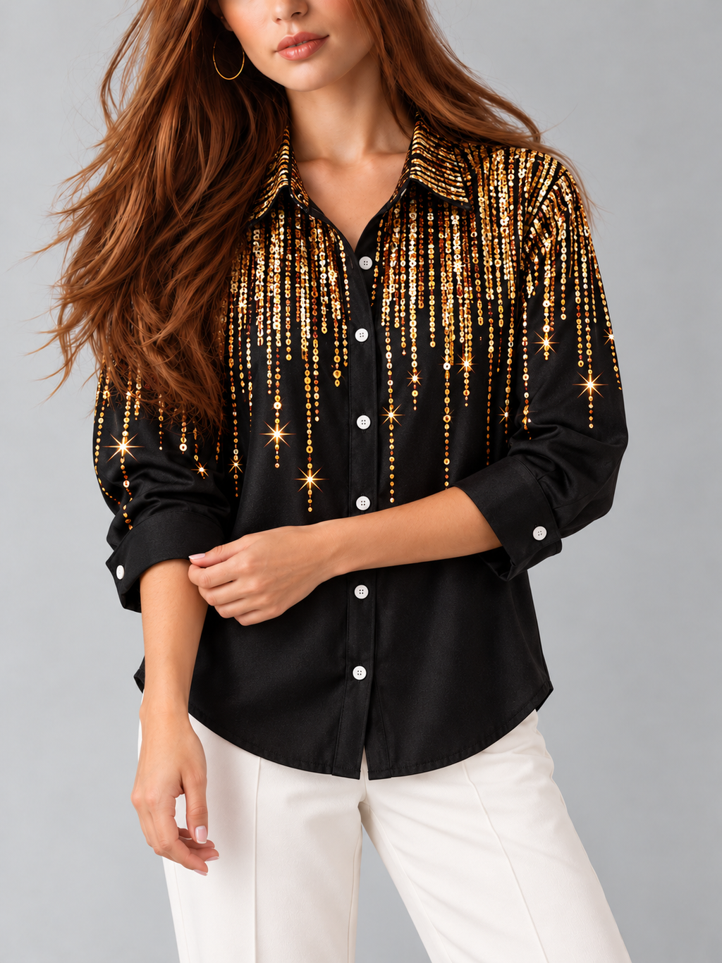 Solene™ | Blouse met Pailletten en Knopen
