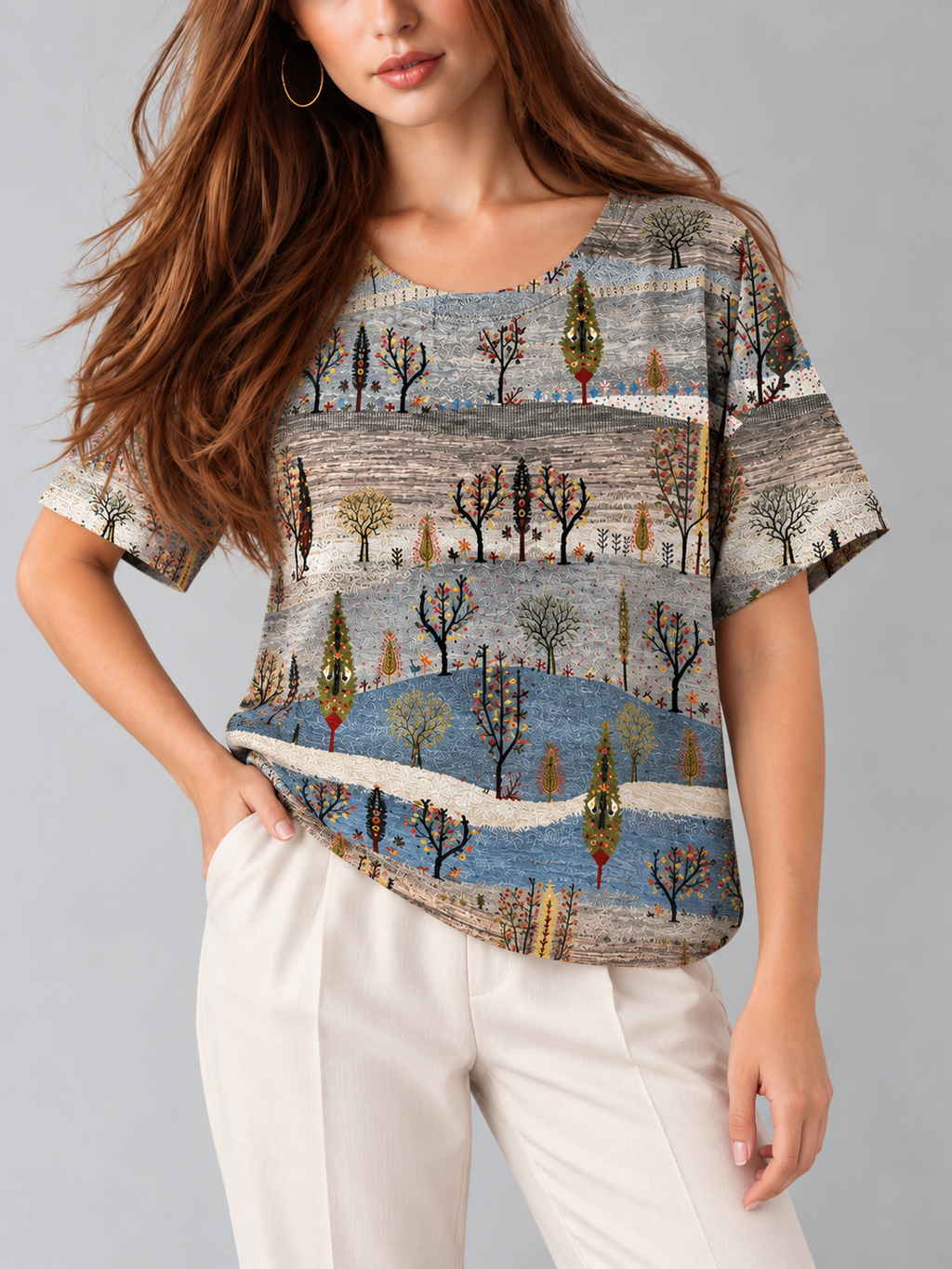 Harper™ | Relaxte Top met Patchworkprint