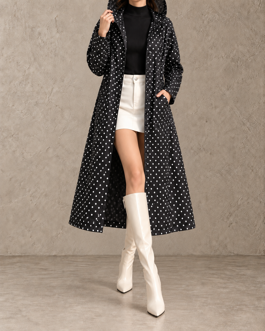 Mirelle™ | Lange Jas met Capuchon en Stippen