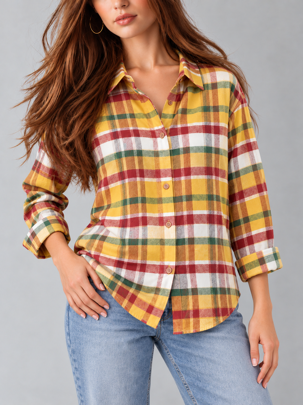 Tessa™ | Klassieke Tartan Blouse met Knopen