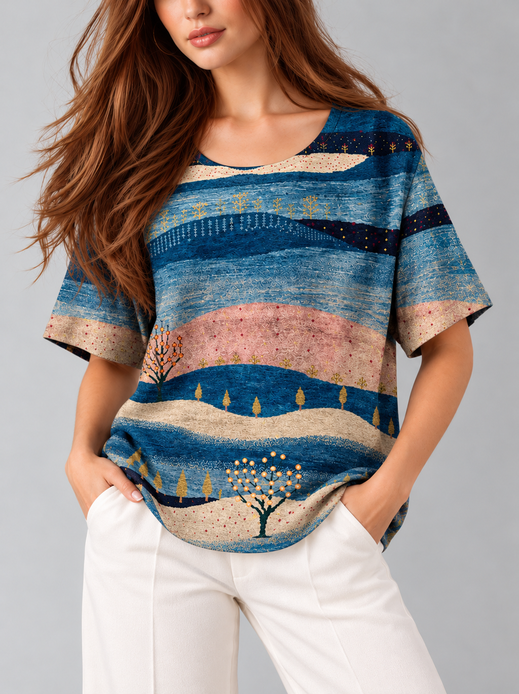 Harper™ | Relaxte Top met Patchworkprint