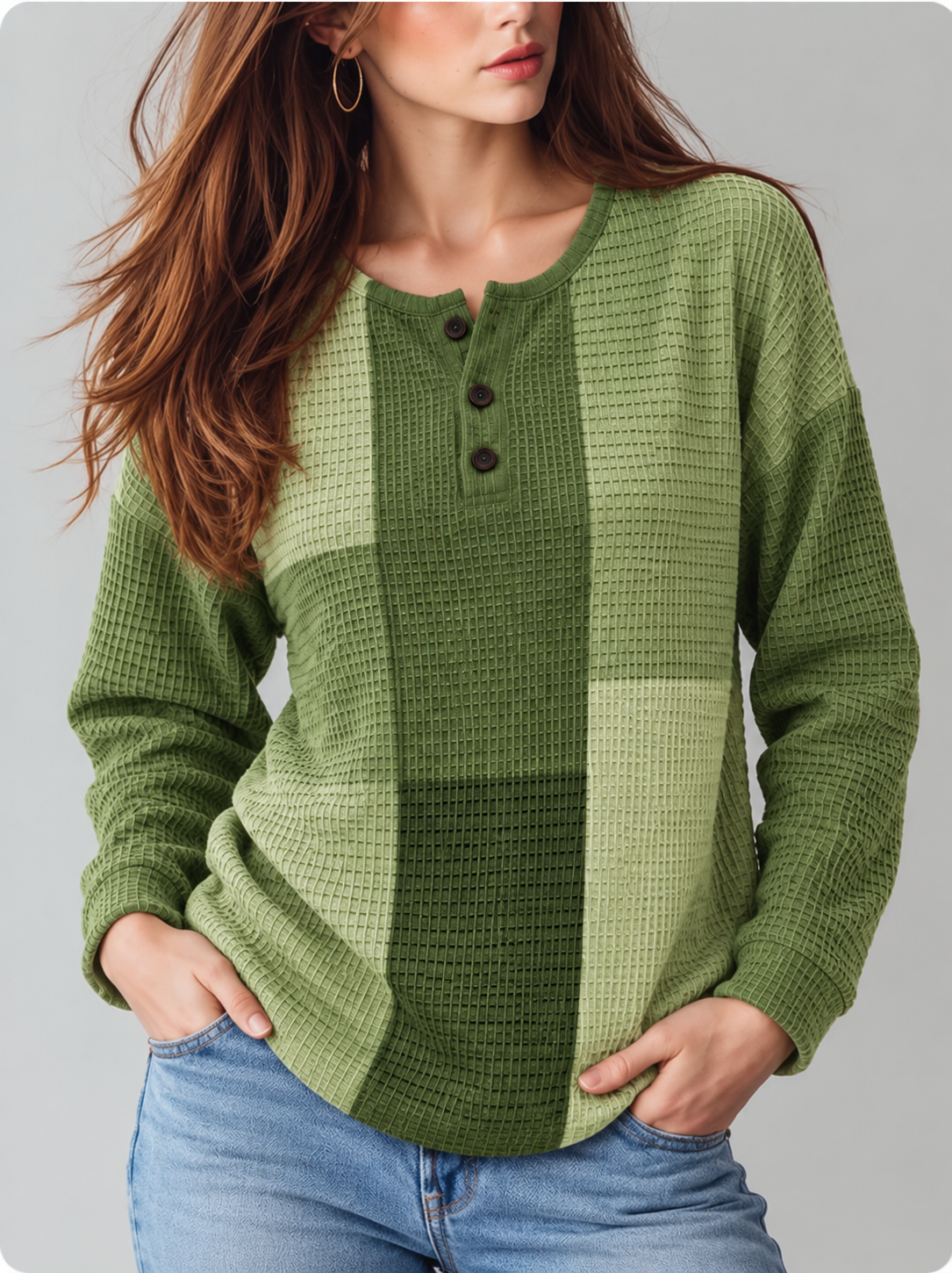 Maribel™ | Henley Top met Bloemenprint en Lange Mouwen