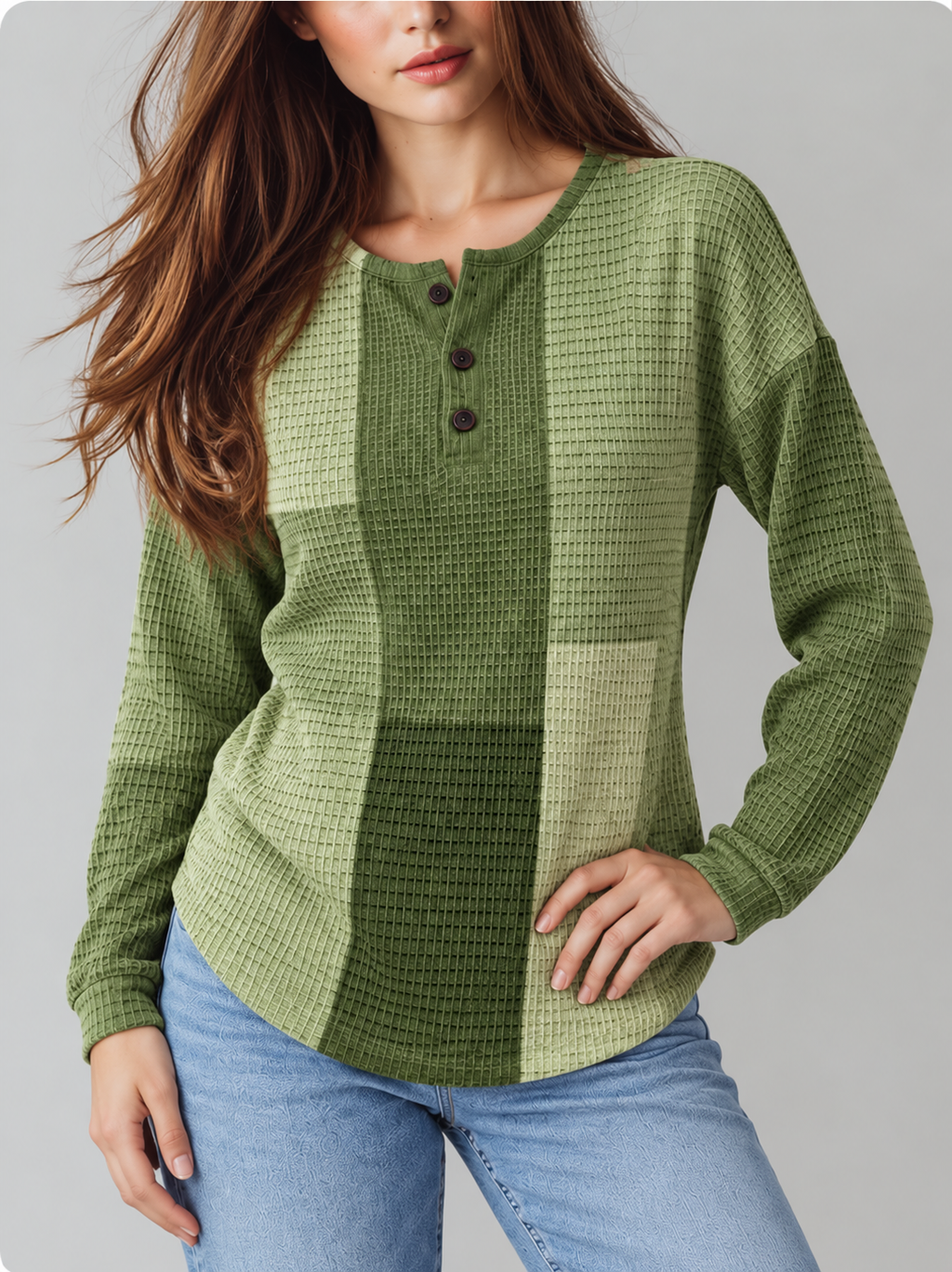 Maribel™ | Henley Top met Bloemenprint en Lange Mouwen