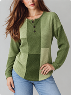 Maribel™ | Henley Top met Bloemenprint en Lange Mouwen
