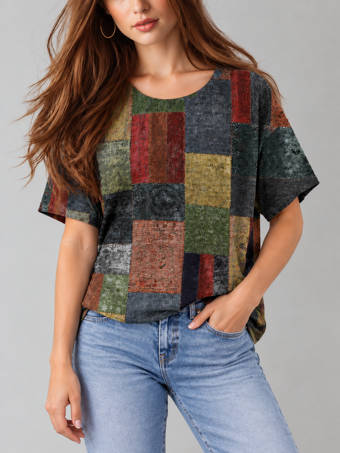 Harper™ | Relaxte Top met Patchworkprint