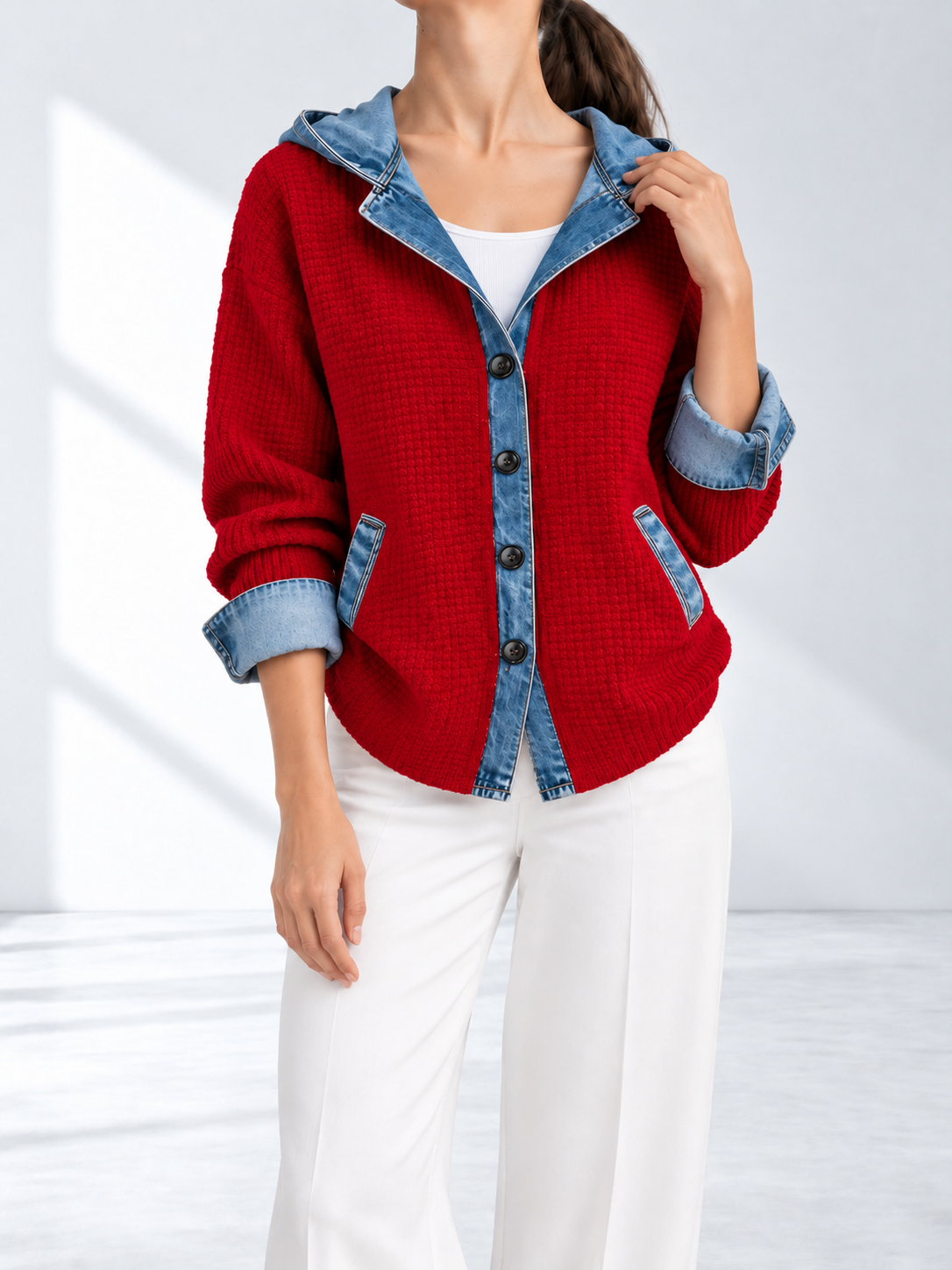 Brielle™ | Geruit Denim Jack met Capuchon