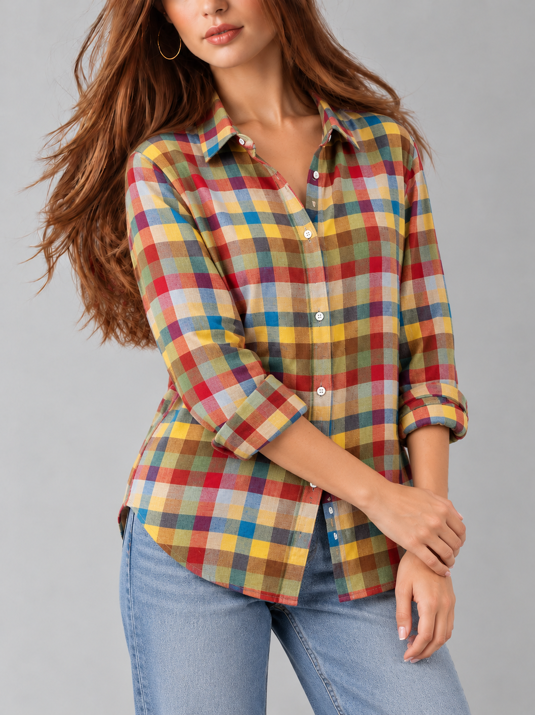 Tessa™ | Klassieke Tartan Blouse met Knopen