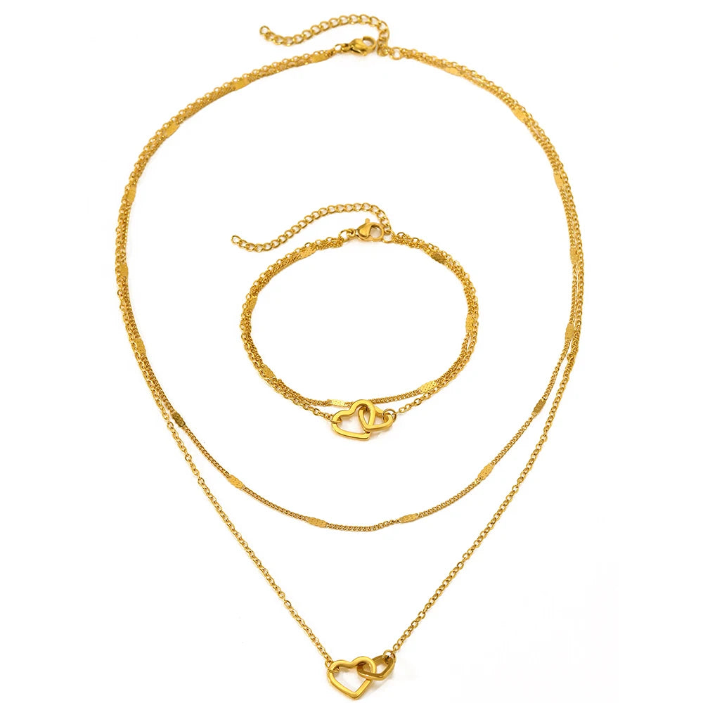 Amora™ | Interlocking Heart Necklace &amp; Bracelet Set