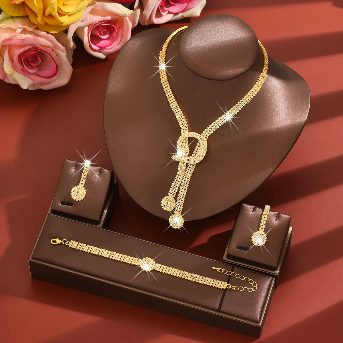 Aurelia™ | Crystal Knot Necklace, Earrings &amp; Bracelet Set