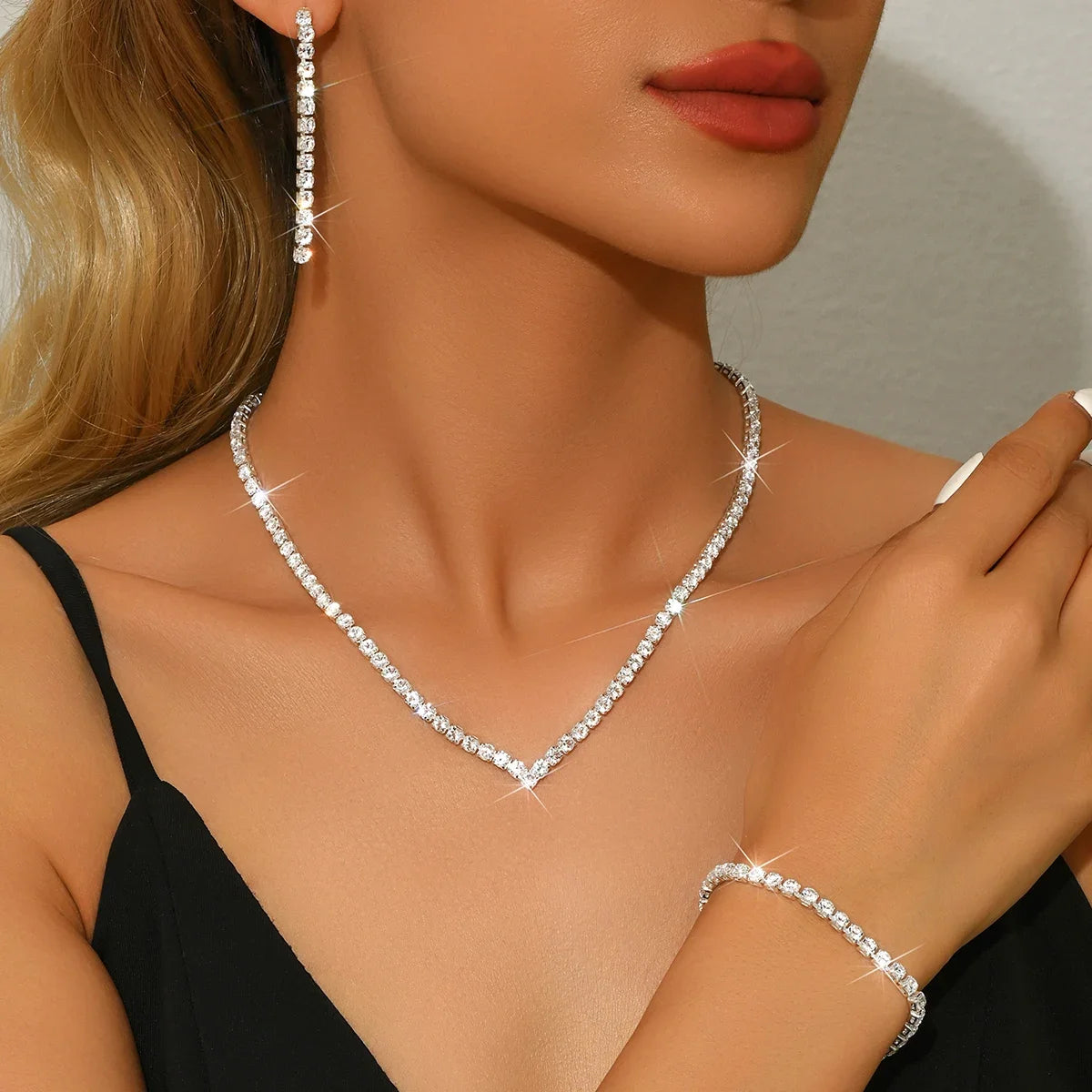 Aurelia™ | Crystal Tennis Necklace, Earrings &amp; Bracelet Set
